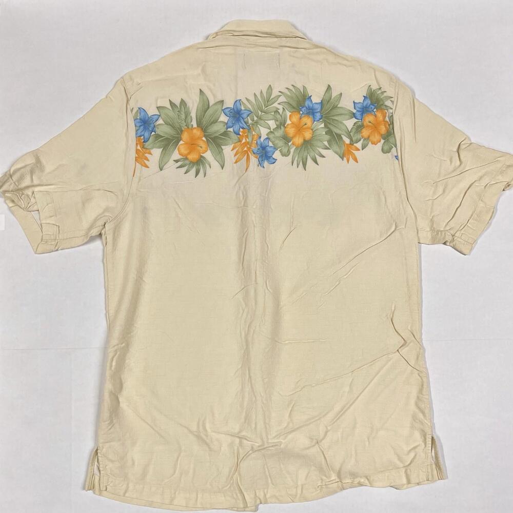 Caribbean Joe Hawaiian Shirt Sz XL Floral Chest Wrap Around Textured Rayon Macau - Picture 4 of 6